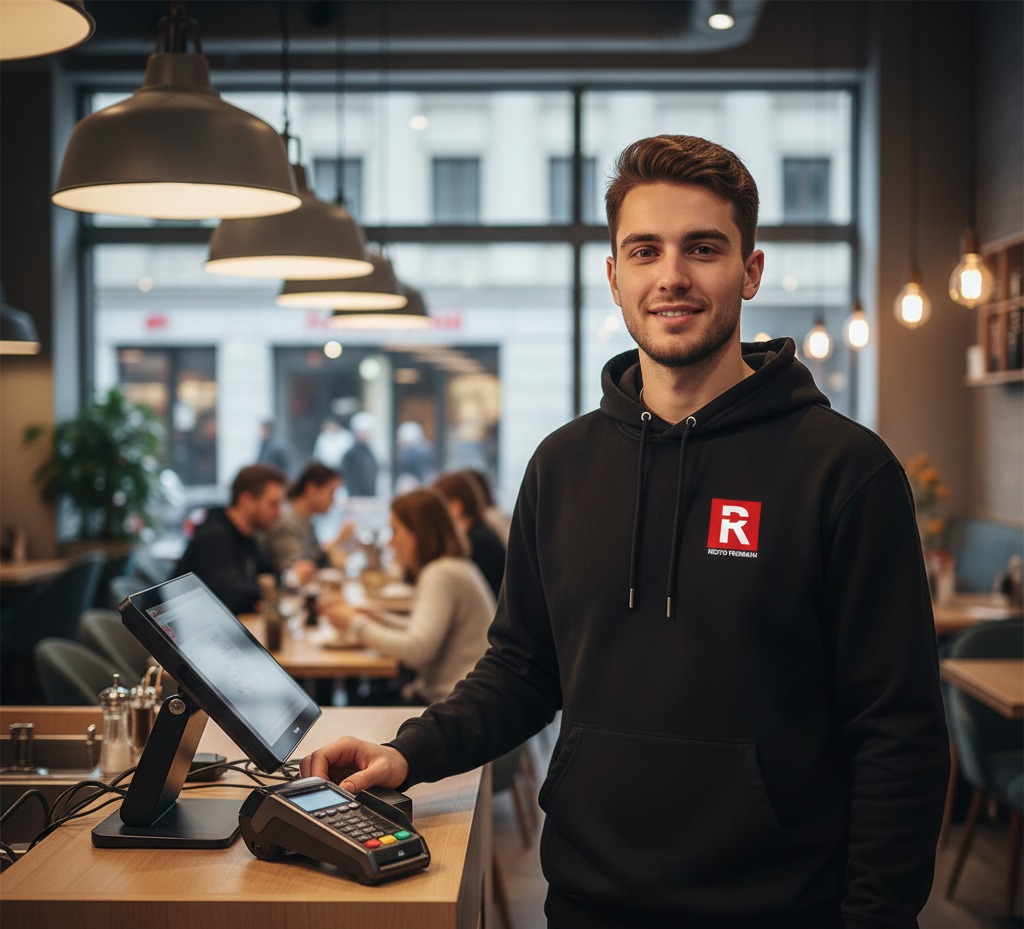 موظف يستخدم نظام RESTO POS